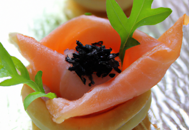 Amuse-bouche cSurs de palmiers et saumon fumé mariné