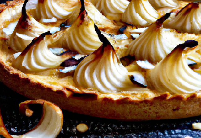 Tarte poires, amandes et chocolat blanc