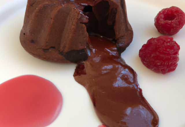 Fondant au chocolat et son coulis de framboise