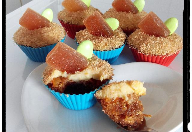 Cupcakes fondants à l'orange à la crème au rhum et coco grillées et pâtes de fruits maison