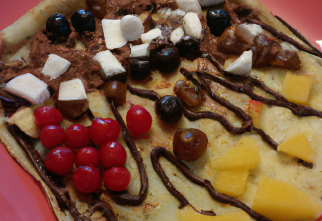 Crêpe fourrée aux fruits secs et nappée de chocolat fondu