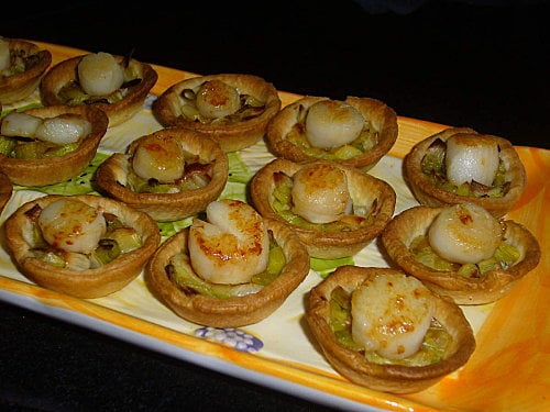 Mini-tartelettes fondue de poireaux / noix de Saint-Jacques (sans corail)