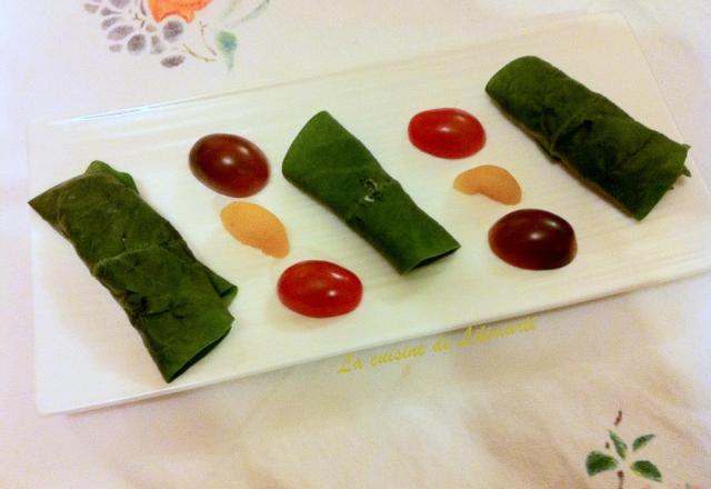 Assiette apéritive : Roulés d'épinards aux abricots secs et au Roquefort