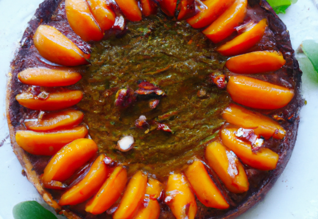 Tarte fine aux abricots au yaourt pistaché et cacao