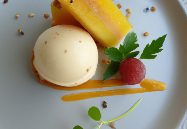 Glace au calisson et son coulis de Melon vanillé