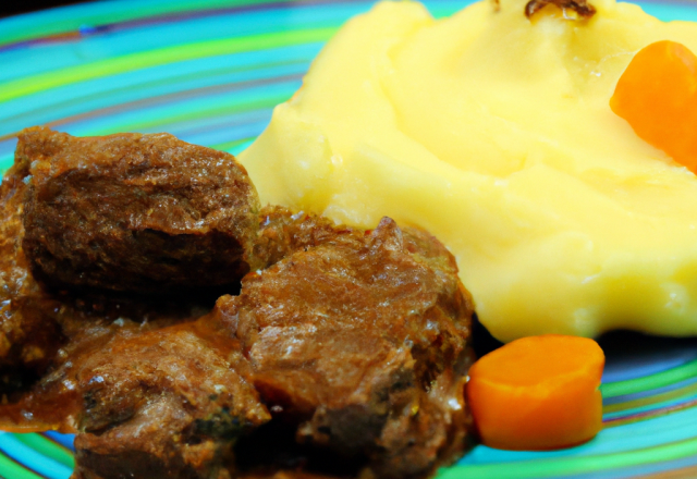 Carbonnade à l'irlandaise et son trio de purée aux couleurs irlandaises