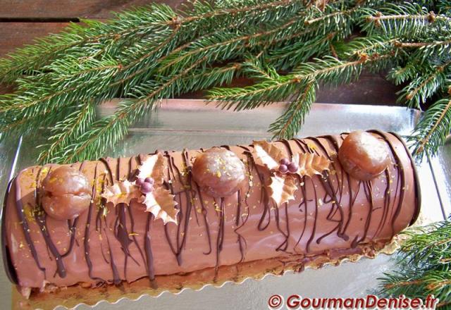 Bûche aux marrons glacés, caramel et crème de marron