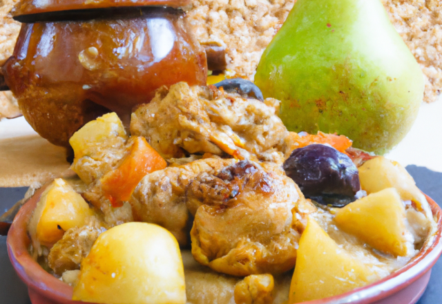 Tajine de poulet pommes de terre aux pruneaux et poires