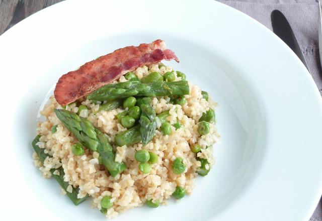 Boulghour façon risotto asperges et garden peas