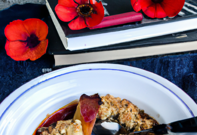 Crumble de poires des vergers d'Île-de-France sur crème brûlée aux coquelicots de Nemours