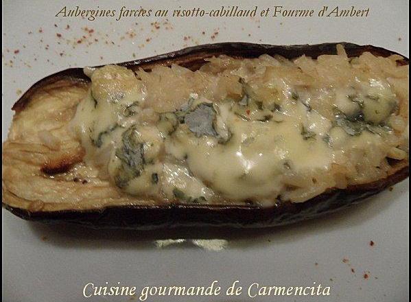 Aubergines farcies au risotto de cabillaud