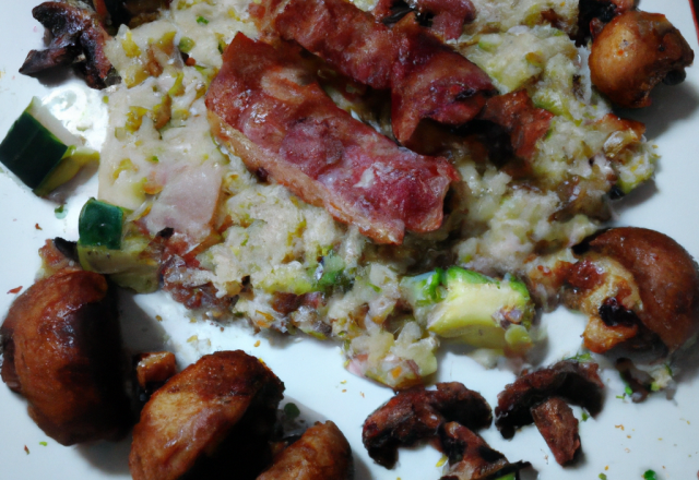 Risotto aux champignons, courgettes, bacon et à la cancoillotte