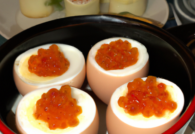 Œufs en cocotte au caviar de tomate