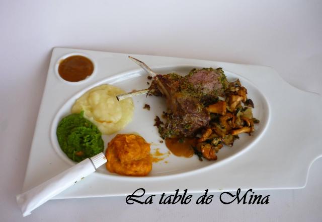 Carré d'agneau en croûte d'herbes fraîches, comme une palette de peinture