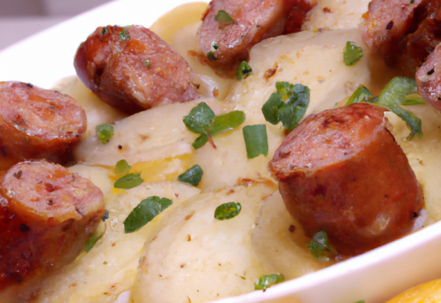 Gratin de poireau / saucisse