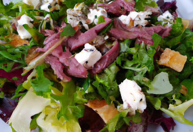 Salade : mesclun, chèvre chaud, viande des grisons