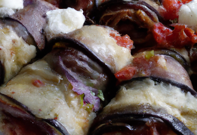 Roulades d'aubergine, bœuf,  tomates séchées mozzarella