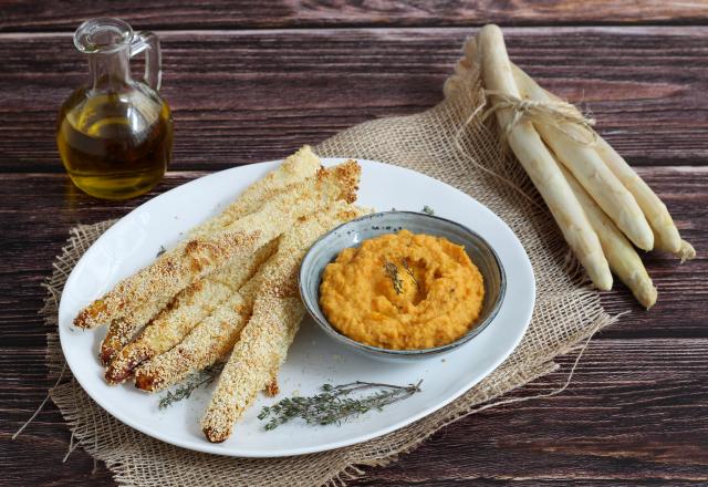 Asperges des Sables des Landes IGP panées au four et dip de carottes