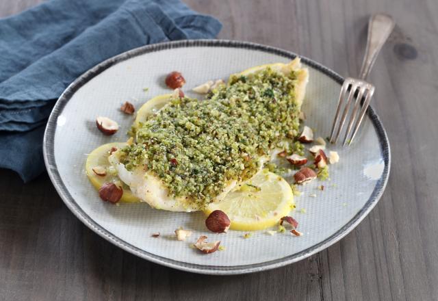 Filet de lieu en croûte d’herbes et noisettes