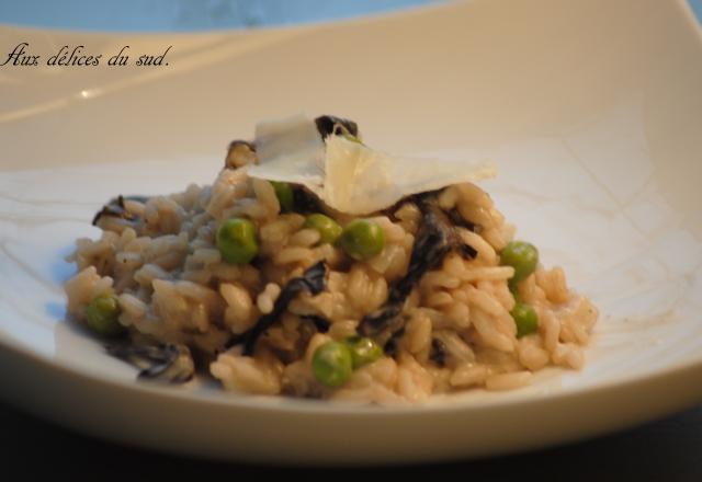 Risotto aux trompettes de la mort et petits pois