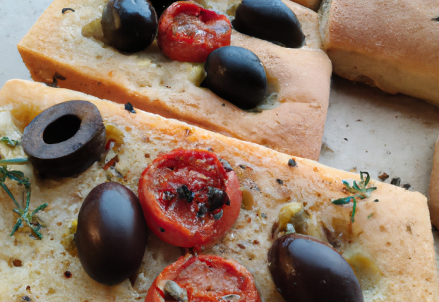 Pain aux tomates séchées, olives noires et origan