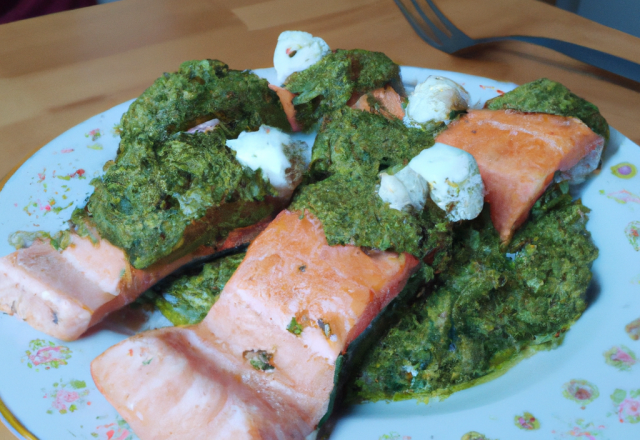 Filet de saumon au chèvre et pesto