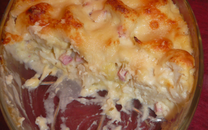 Gratin de chou-fleur au jambon et gouda