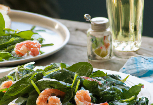 Salade d'épinards crus aux crevettes