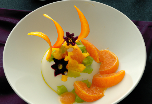 Mousse à la fleur d'oranger et salade de fruits exotiques