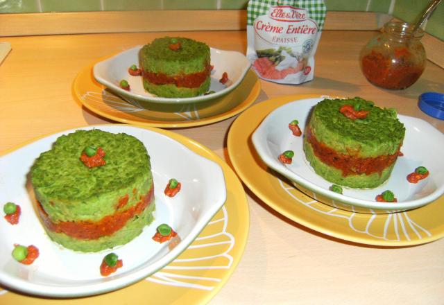 Parmentier au pesto rouge et purée de petits pois