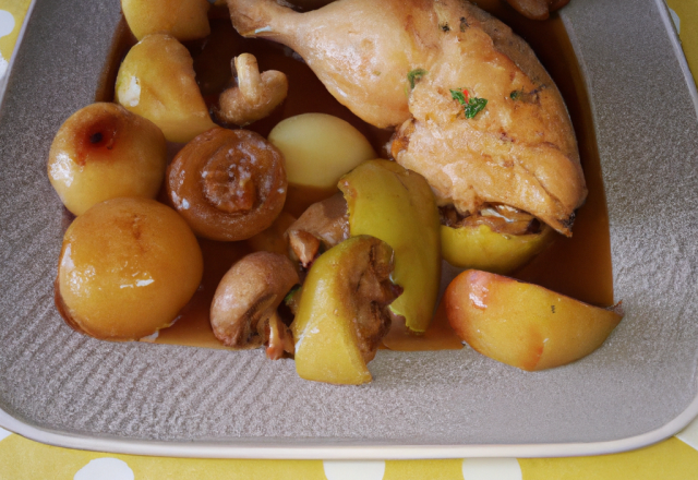 Chapon aux pommes aux châtaignes et au pommeau