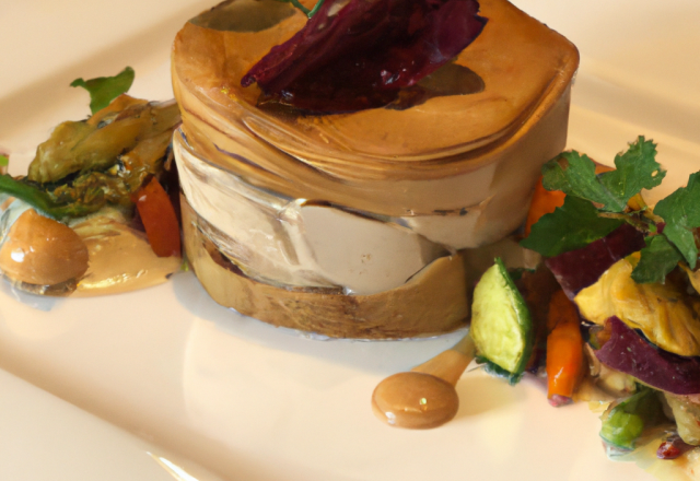 Mille feuilles de foie gras et mousseline de légumes