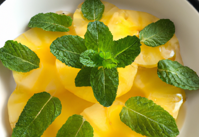 Carpaccio d'ananas sirop à la menthe fraîche