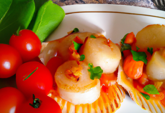 Poêlée de St-Jacques au vinaigre de tomates