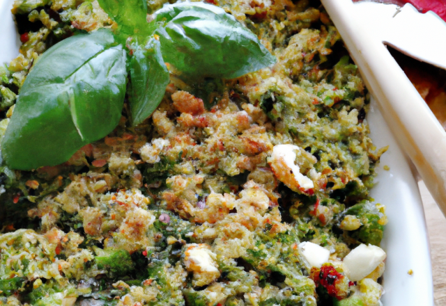 Crumble de légumes d'été au pesto de basilic