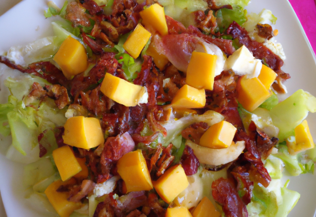 Salade lardons, noix, mangue fraîche