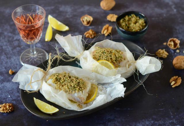 Papillotes de cabillaud en croûte de Noix du Périgord AOP