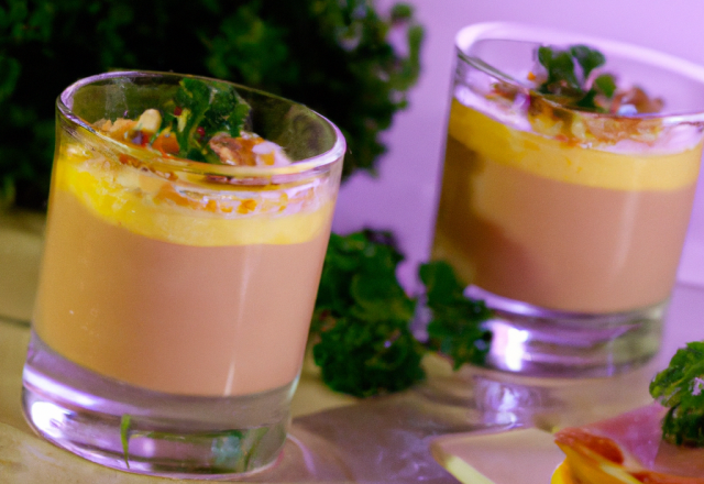 Verrine de jambon cru et duo de mousses