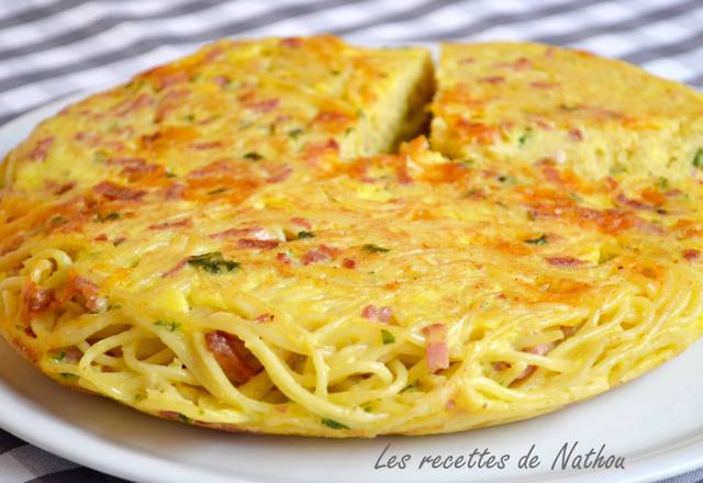 Gâteau de spaghettis aux lardons et cheddar