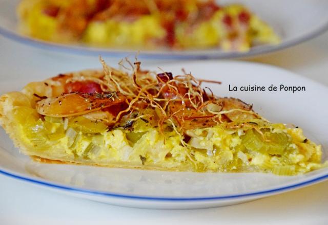 Tarte aux blancs et racines de poireaux et champignons