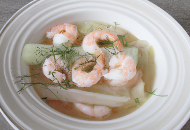 Potage d'endives et crevettes grises