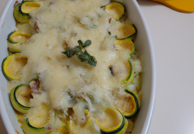 Gratin de courgettes classique servi avec du riz