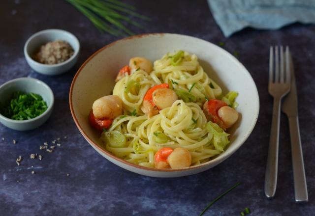 Linguines aux poireaux et à la noix de Saint-Jacques