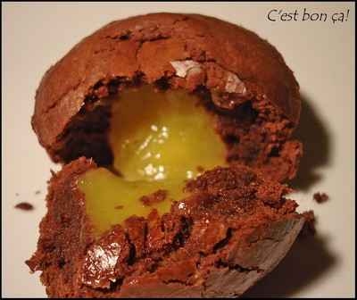 Biscuit au chocolat, cœur coulant à la mangue