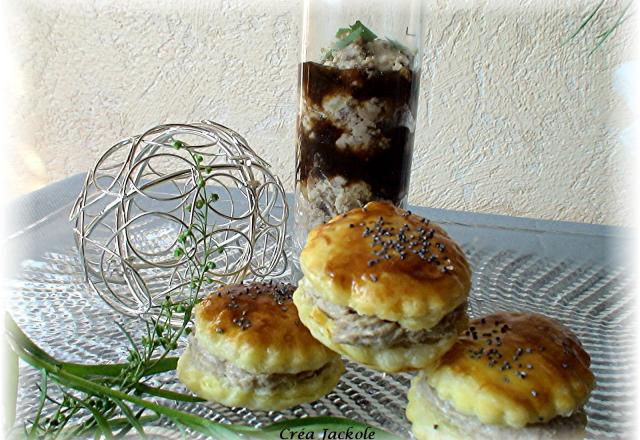 Délice de canard au confit de figues et feuilletés à la mousse de sardine