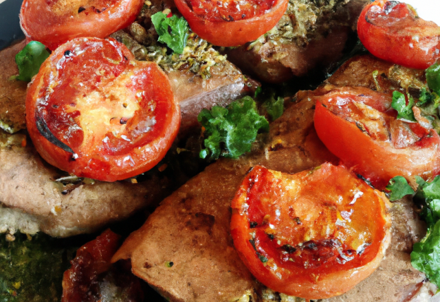 Foie d'agneau à la chermoula et tomates au four