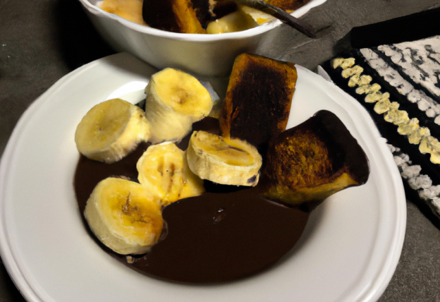 Fondue au chocolat noir et pain perdu à la banane