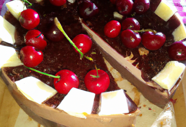 Cheesecake chocolat noir/cerises.