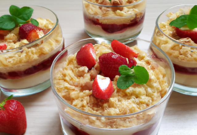 Verrines à la crème pâtissière aux fraises et crumble