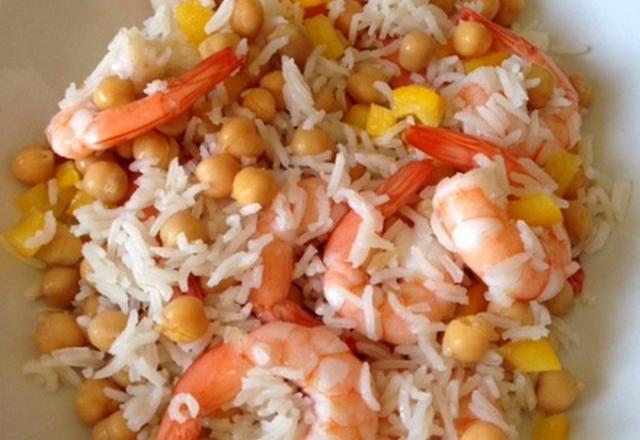 Salade de riz, crevettes et pois chiche